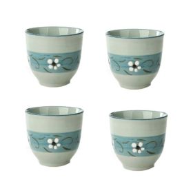 4Pcs Japanese Style Flower Ceramic Teacups Small Straight Wine Cups 150ML - Default