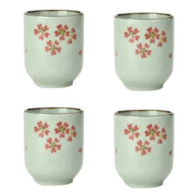 4Pcs Japanese Style Pink Cherry Blossom Ceramic Teacups Small Straight Wine Cups 150ML - Default