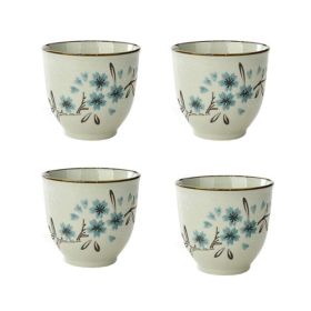 4Pcs Japanese Style Sakura Ceramic Teacups Small Straight Wine Cups 150ML - Default