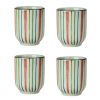 4Pcs Japanese Style Printing Stripe Ceramic Teacups Small Straight Wine Glass 150ML - Default