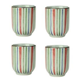 4Pcs Japanese Style Printing Stripe Ceramic Teacups Small Straight Wine Glass 150ML - Default