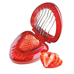 1pc Stainless Steel Strawberry Slicer; Fruit Divider - Red