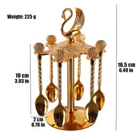 6pcs Gold Alloy Spoon Display Stand Kitchen Dessert Coffee Mixing Tableware Spoon Holder Swan Storage Box Wedding Gift Decorate - Gold