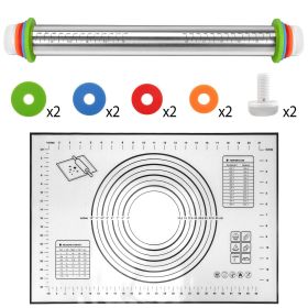 Dough Rolling Pin Dough Roller Stainless Steel Rolling Pins with 4 Removable Adjustable Thickness Rings and Rolling Mat - black