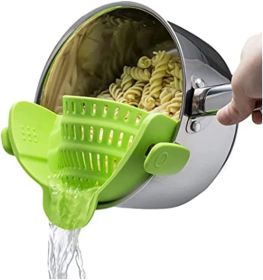 Kitchen Snap N Strain Pot Strainer and Pasta Strainer - Adjustable Silicone Clip On Strainer for Pots, Pans, and Bowls - Gray - green