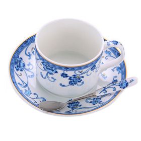 Ceramic Coffee Cup Set British Afternoon Tea Mug With Plate&Spoon (Blue White) - Default