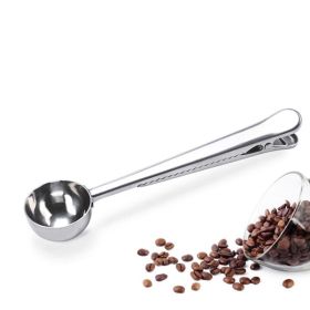 Coffee Scoop Long Handled with Bag Clip Stainless Steel Measuring Tea Powder Protein Powder Instant Powder Drinks Spoon Tablespoon - stainless steel