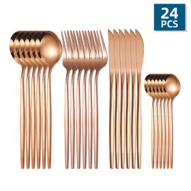 24pcs/Set Stainless Steel Cutlery; Portuguese Cutlery Spoon; Western Cutlery Set - Rose Gold