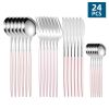 24pcs/Set Stainless Steel Cutlery; Portuguese Cutlery Spoon; Western Cutlery Set - Silver + Powder