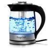 MegaChef 1.8 Liter Cordless Glass and Stainless Steel Electric Tea Kettle with Tea Infuser - Black