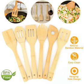 6Pcs Cooking Utensil Bamboo Wooden Spoons Spatula Kitchen Cooking Tools - Wooden