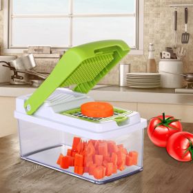 Vegetable Slicer Quick Potato Tomato Fruit Cutter Set with 3 Blades Stainless Steel Food Chopper - Green