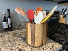 Rotating Lazy Susan Utensil Holder - brown - acacia wood