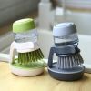 1pc Soap Dispensing Palm Brush With Holder; Soap Dispenser Scrub Brush; With Holder Storage Stand Set; Green; Grey - Green