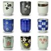 4Pcs Japanese Style Blue Flower Ceramic Teacups Small Straight Wine Glass 150ML - Default