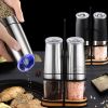 Electric Salt and Pepper Grinders Stainless Steel Automatic Gravity Herb Spice Mill Adjustable Coarseness Kitchen Gadget Sets - 1pcs Black