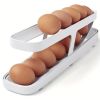 Egg Holder For Refrigerator: Automatically Rolling Egg Storage Container, 2 Tier Rolling Egg Dispenser, Space Saving Egg Tray For Refrigerator - White