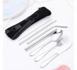 8 Pieces Travel Flatware Set, Portable Stainless Steel Utensils Set, Knife Fork Spoon Chopsticks Straw with Zipper Case - Black