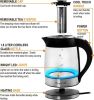 MegaChef 1.8 Liter Cordless Glass and Stainless Steel Electric Tea Kettle with Tea Infuser - Black