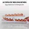 Egg Holder For Refrigerator: Automatically Rolling Egg Storage Container, 2 Tier Rolling Egg Dispenser, Space Saving Egg Tray For Refrigerator - White